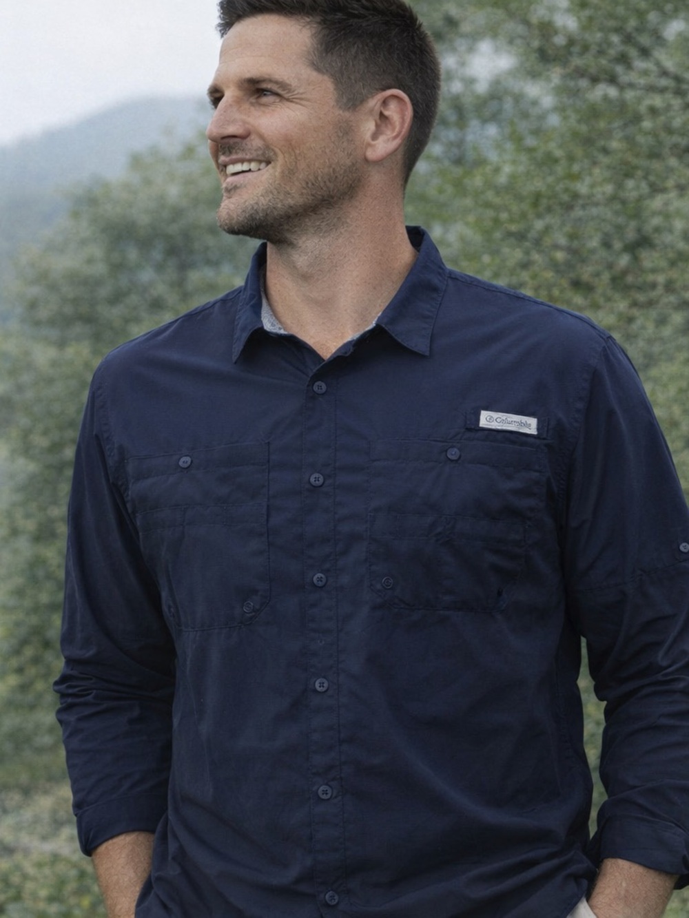 Columbia PFG Omni‑Shade Long Sleeve Fishing Shirt Navy L NWOT Sun Protection